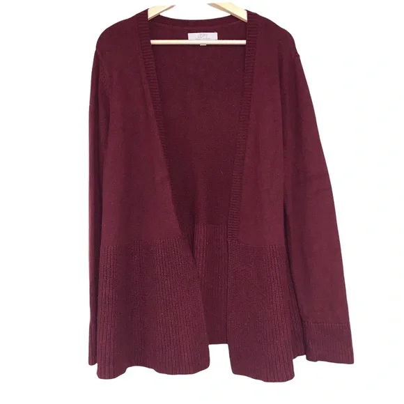 🆕 LOFT Italian Yarn Knit Burgundy Draped Waterfall Chunky Knit Cardigan Sweater - Picture 1 of 8